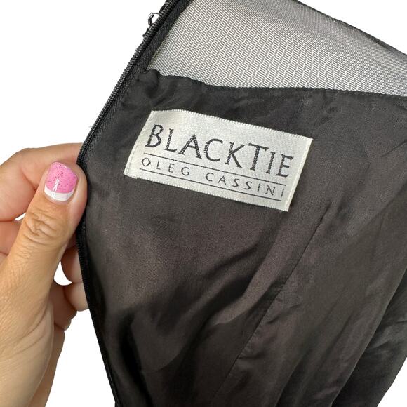 BLACK TIE Womens 4 Black Vintage Beaded Short Sleeve Cocktail Dress OLEG CASSINI - Picture 10 of 11